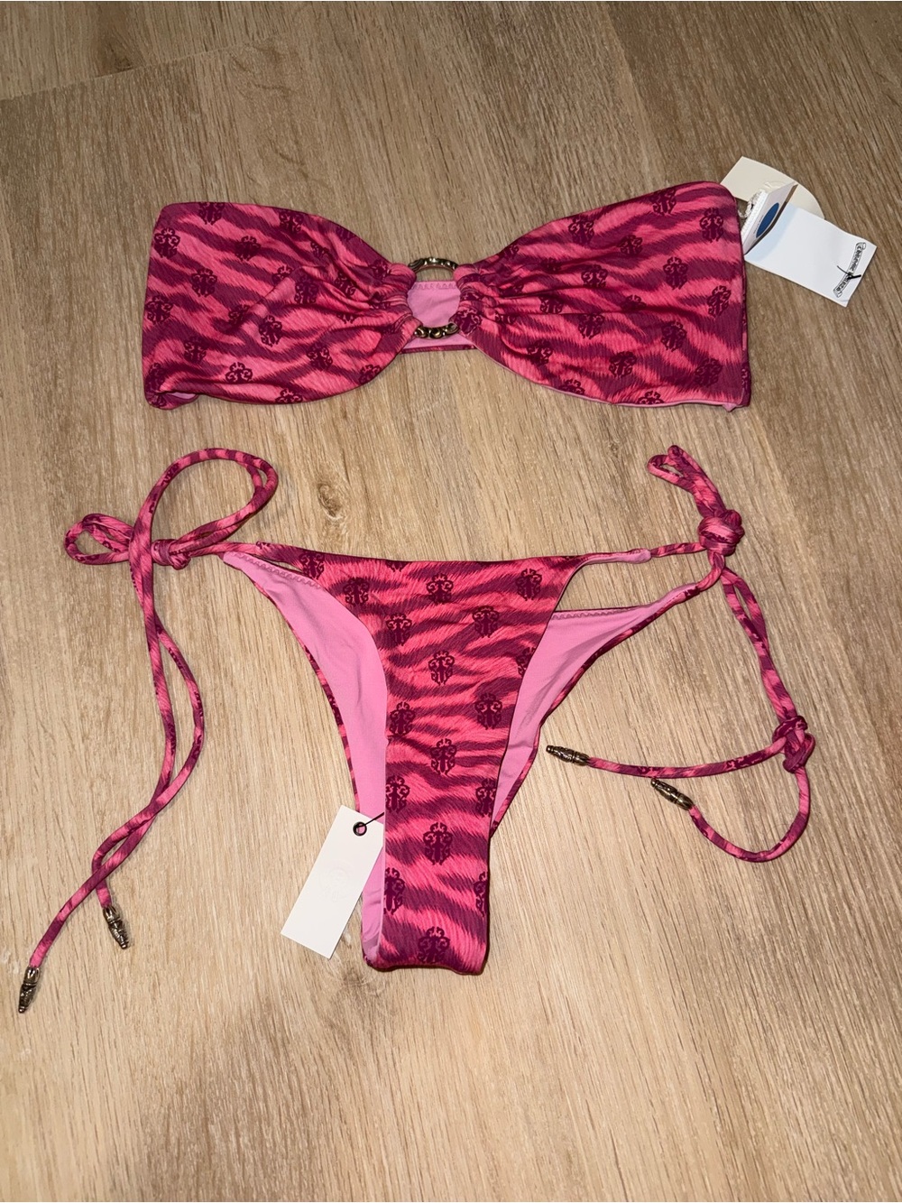 Chrome Hearts Pink Bandeau Tiger Bikini